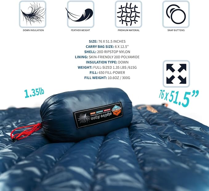 Ultralight Down-filled Camping Blanket - Dark Blue