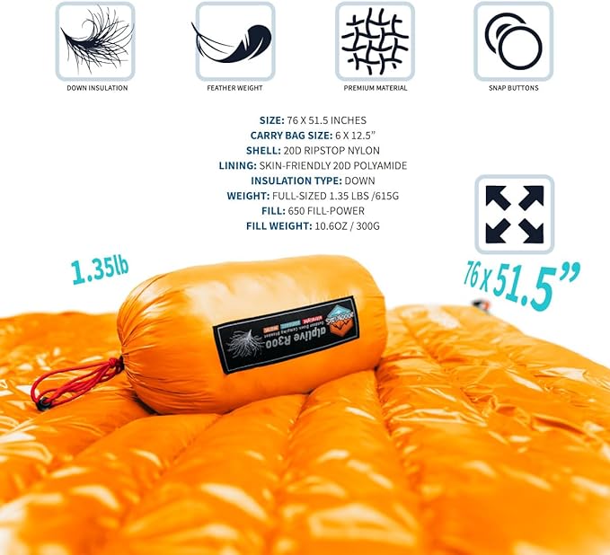 Ultralight Down-filled Camping Blanket - Orange