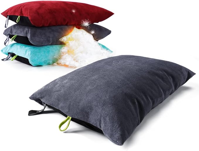 Down Filled Pillows for Camping/Travel, Washable Soft Cover - Gray Charcoal