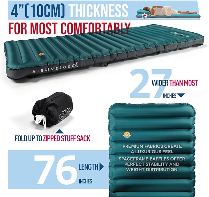 3D Wrapping Inflatable Camping Sleeping Pad with Built-in Pump - Deep Sea