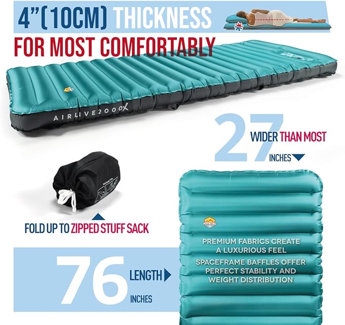 3D Wrapping Inflatable Camping Sleeping Pad with Built-in Pump - Fantasy Blue