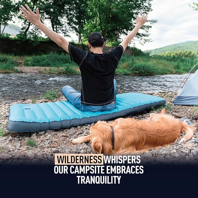 3D Wrapping Inflatable Camping Sleeping Pad with Built-in Pump - Fantasy Blue