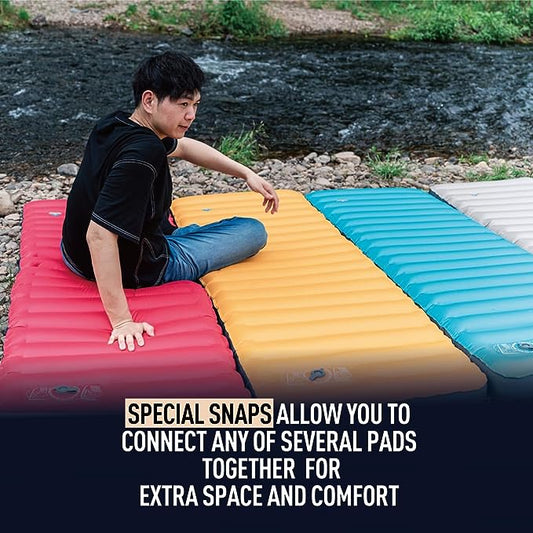 3D Wrapping Inflatable Camping Sleeping Pad with Built-in Pump - Sunny Orange