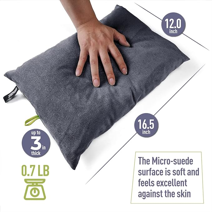 Down Filled Pillows for Camping/Travel, Washable Soft Cover - Gray Charcoal