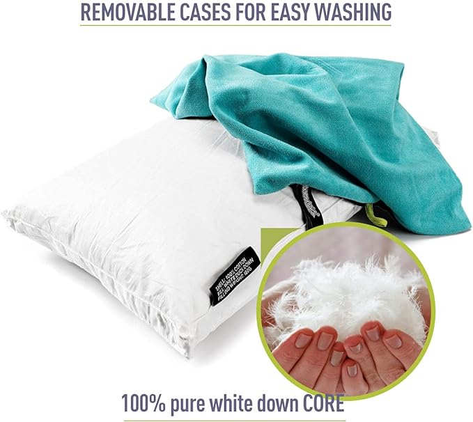Down Filled Pillows for Camping/Travel, Washable Soft Cover - Blue Radiance
