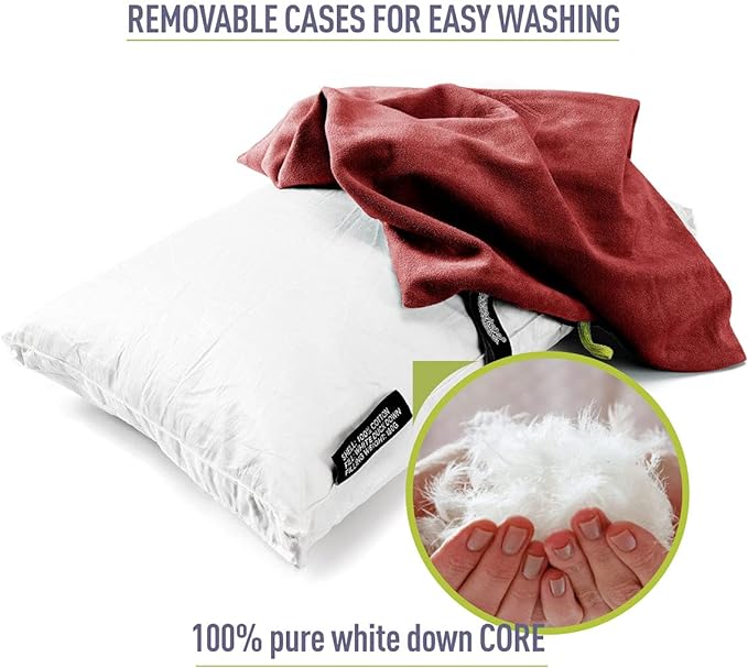 Down Filled Pillows for Camping/Travel, Washable Soft Cover - Red Dahlia