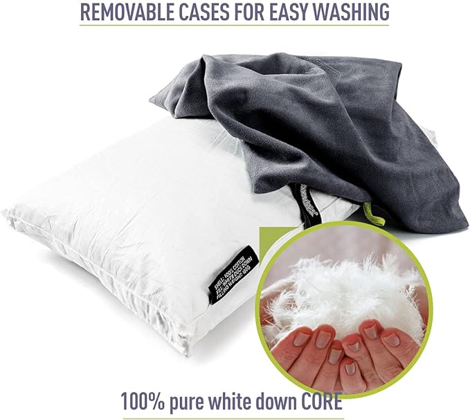 Down Filled Pillows for Camping/Travel, Washable Soft Cover - Gray Charcoal