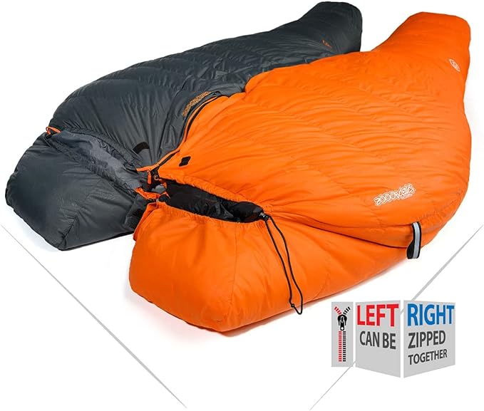 10 Degree F Hydrophobic Down-filled Sleeping Bag for Adults – Orange (Zipper on Left)