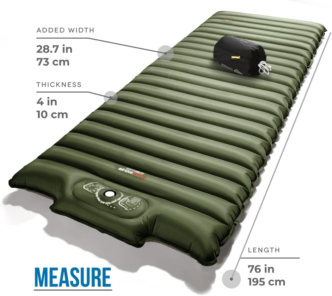 Inflatable Camping Sleeping Pad with Built-in Pump, Extra Thickness and Wide Plus - Airlive2000P