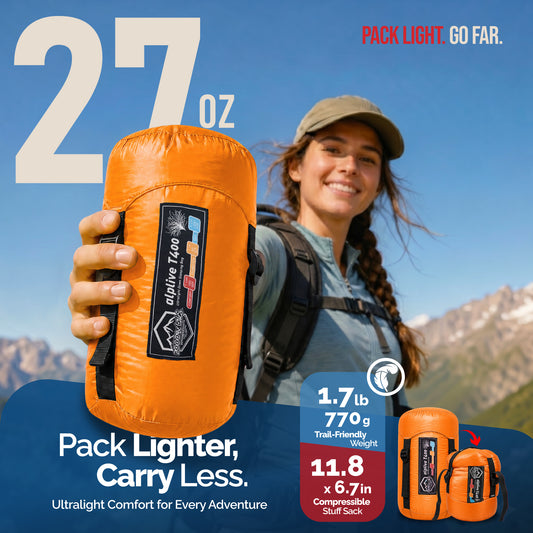 Ultralight Backpacking 32-50F Down Sleeping Bag - Orange
