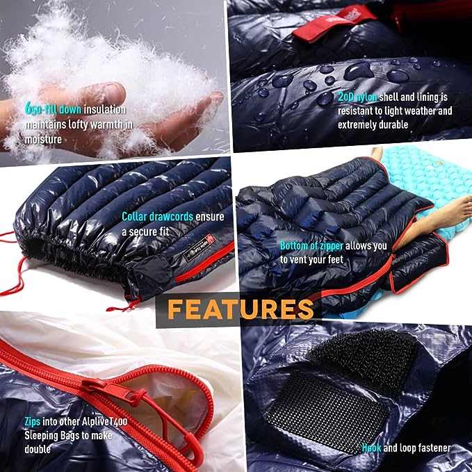 Ultralight Backpacking 32-50F Down Sleeping Bag - Navy