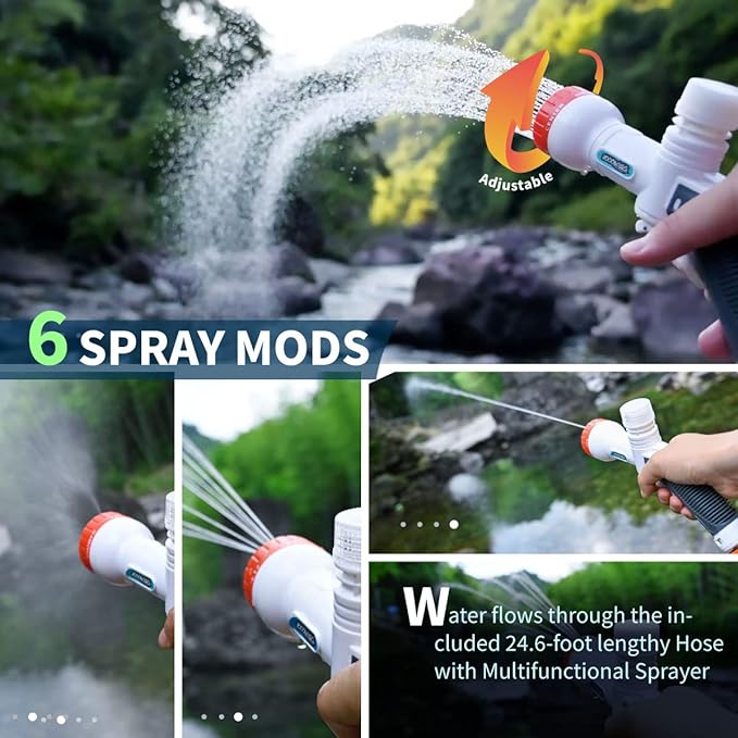 High Pressure Camping Shower with 50W/75psi Pump, Outdoor Camp Shower with Multi-use Sprayer and LED Light for Campsite Bathing Beach Yard Pet Car Cleanups - Black