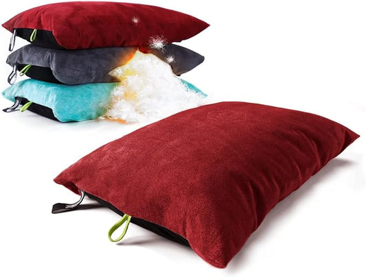 Down Filled Pillows for Camping/Travel, Washable Soft Cover - Red Dahlia
