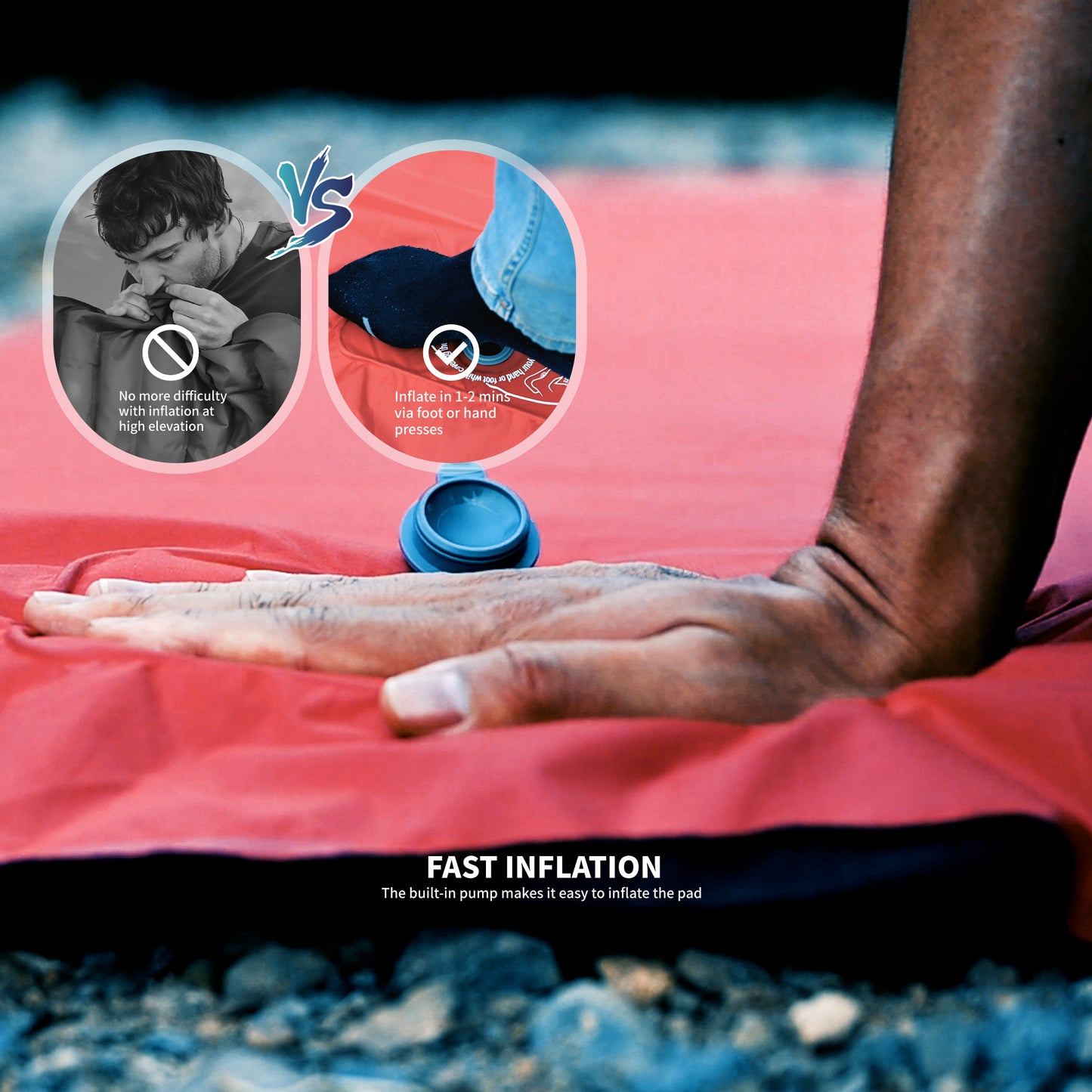 Camping Sleeping Pad with Built-in Pump & Pillow - Airlite1901 - Chili Pepper