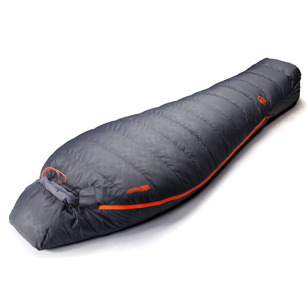10 Degree F Hydrophobic Down-filled Sleeping Bag for Adults – Gray (Zipper on Right)