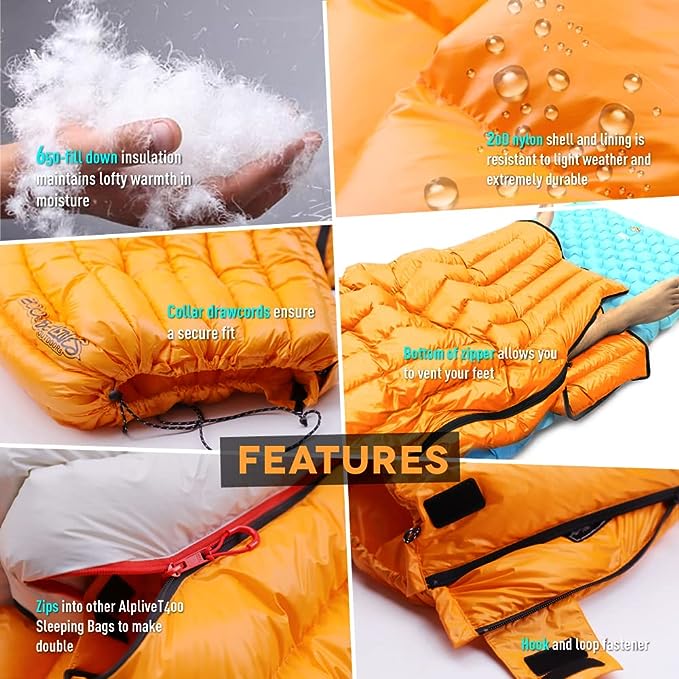 Ultralight Backpacking 32-50F Down Sleeping Bag - Orange