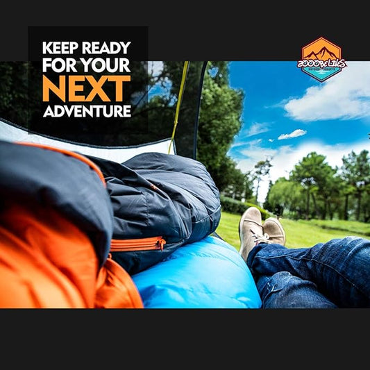 10 Degree F Hydrophobic Down-filled Sleeping Bag for Adults – Blue (Zipper on Right)