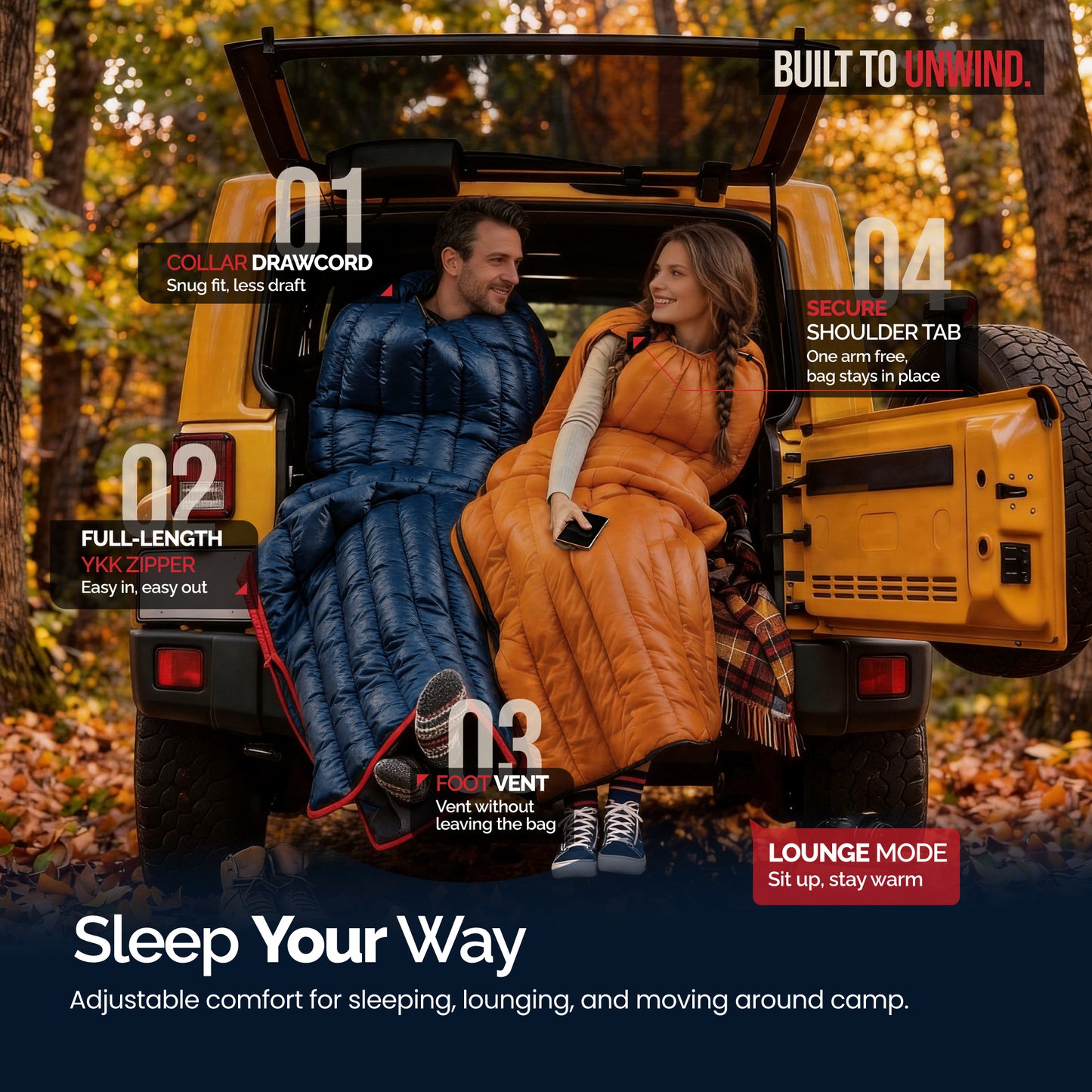 Ultralight Backpacking 32-50F Down Sleeping Bag - Orange