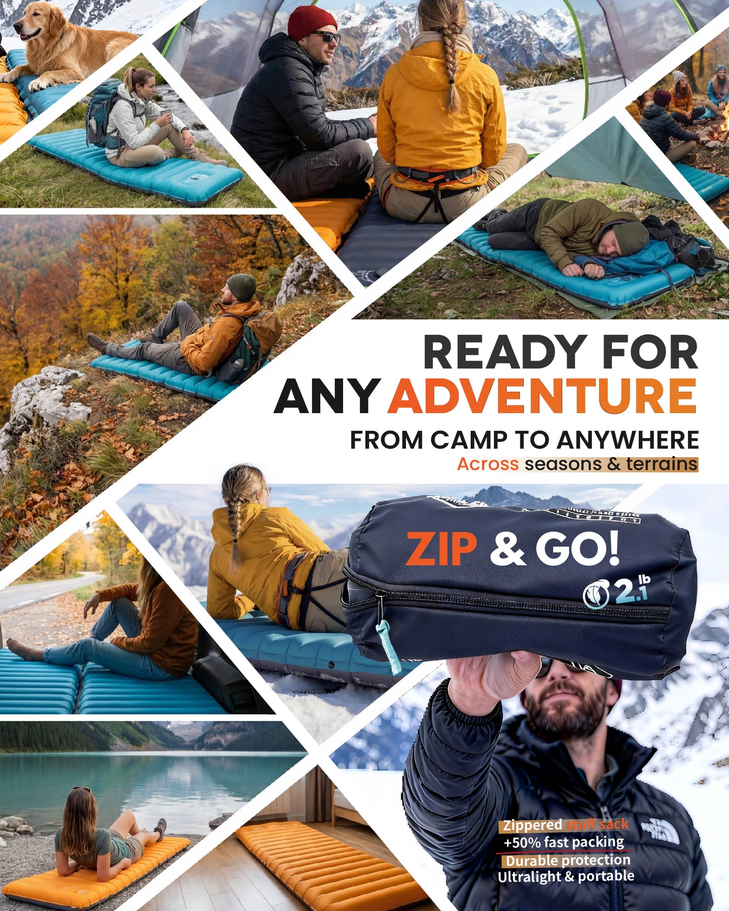 Camping Inflatable Sleeping Pad with Built-in Pump, Extra Thickness - AIRLIVE2000