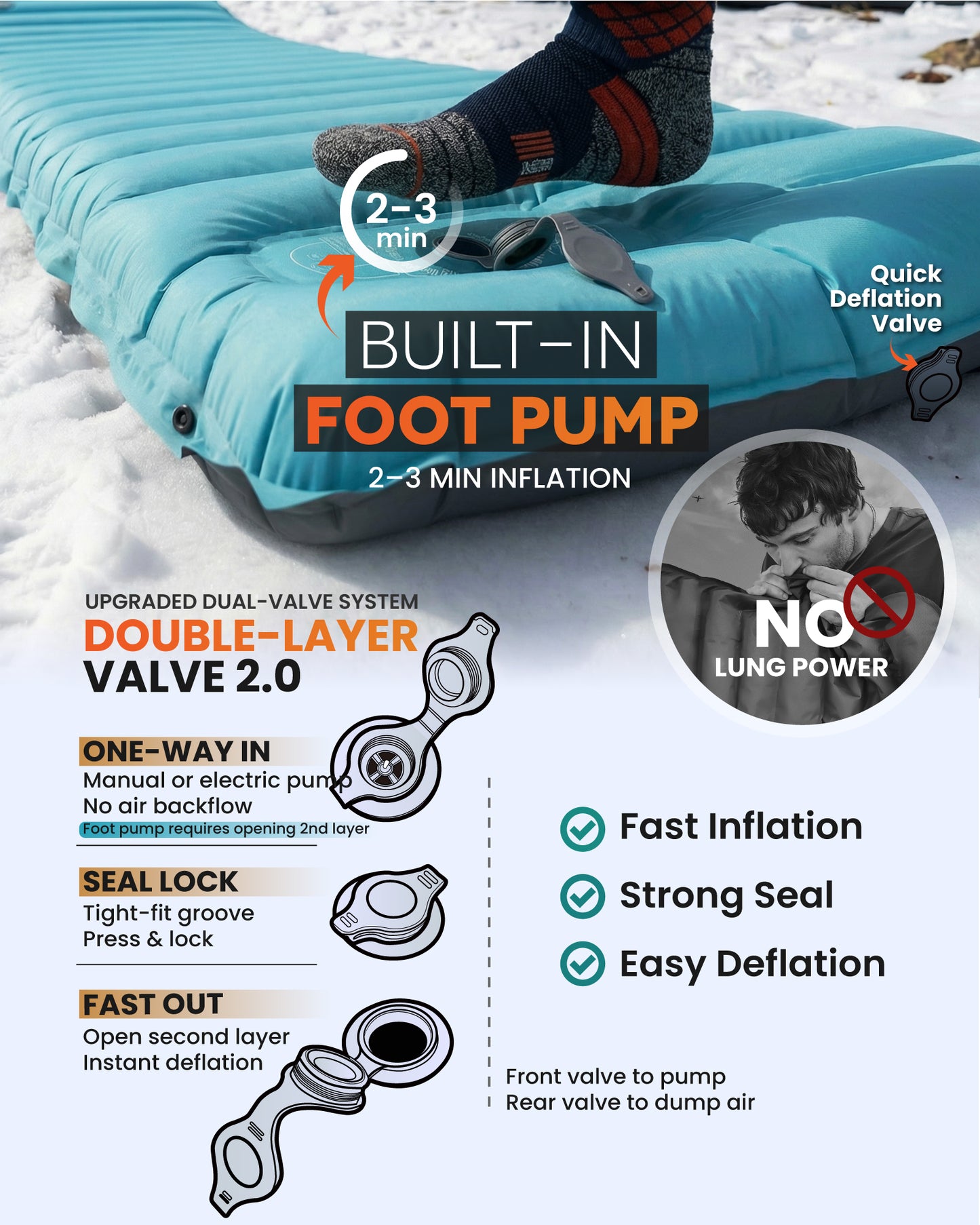 Camping Inflatable Sleeping Pad with Built-in Pump, Extra Thickness - AIRLIVE2000