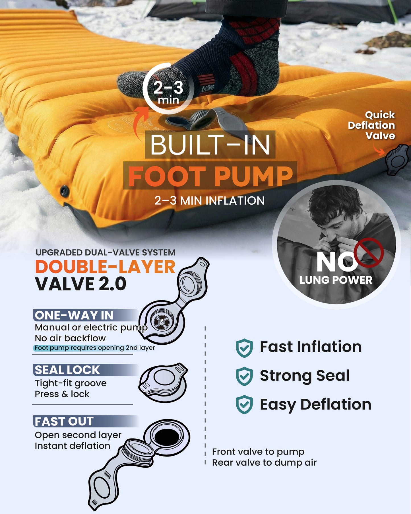 Camping Inflatable Sleeping Pad with Built-in Pump, Extra Thickness - AIRLIVE2000