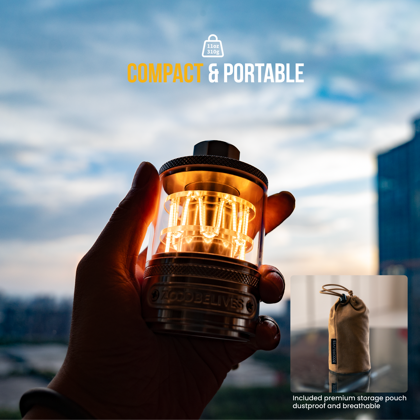 Vintage Aluminum Camping Lantern Light - Dimmable Warm Glow Lamp
